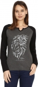 FLEXIMAA Women’s Cotton Full Sleeve Printed Raglan T-Shirt Charcoal Milange Color